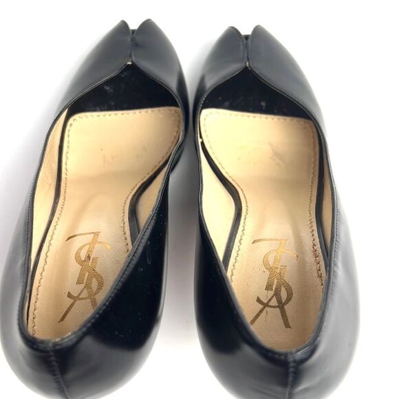 YSL Yves Saint Laurent Black Leather Peep Toe Heels Shoes - Picture 10 of 15
